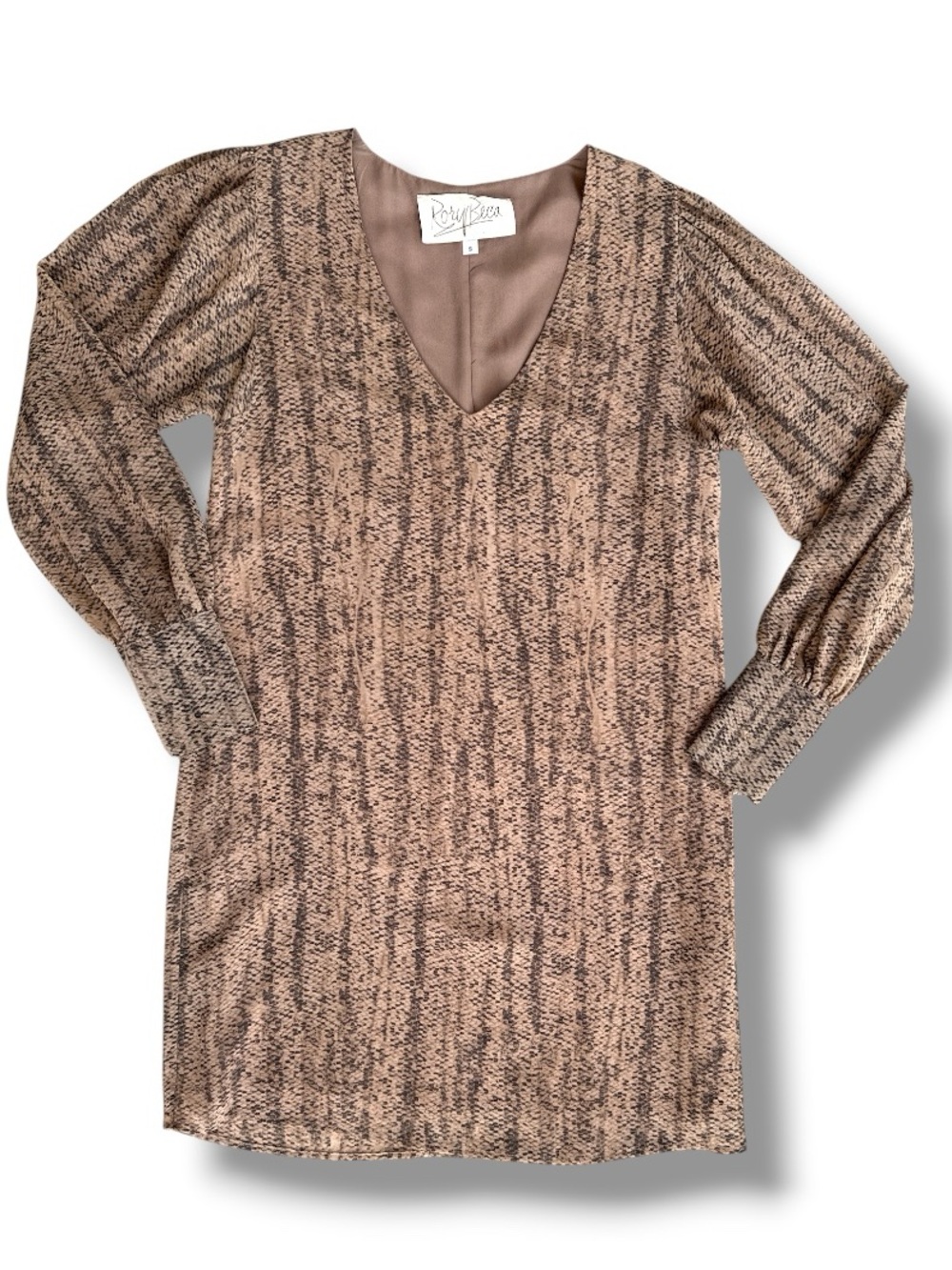Rory Beca Snakeskin Print Georgette V-Neck Shift Dress Size Small - Picture 3 of 12